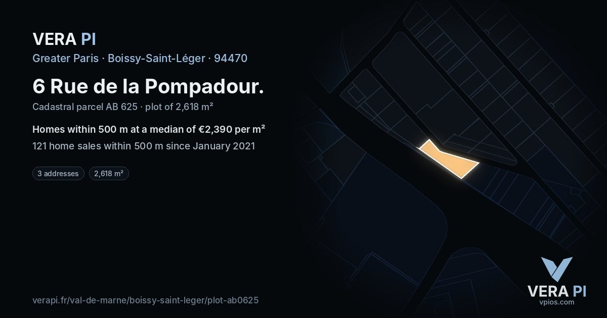 6 Rue de la Pompadour, Boissy-Saint-Léger at night – the plot lit, the parcels around coloured by the prices near them