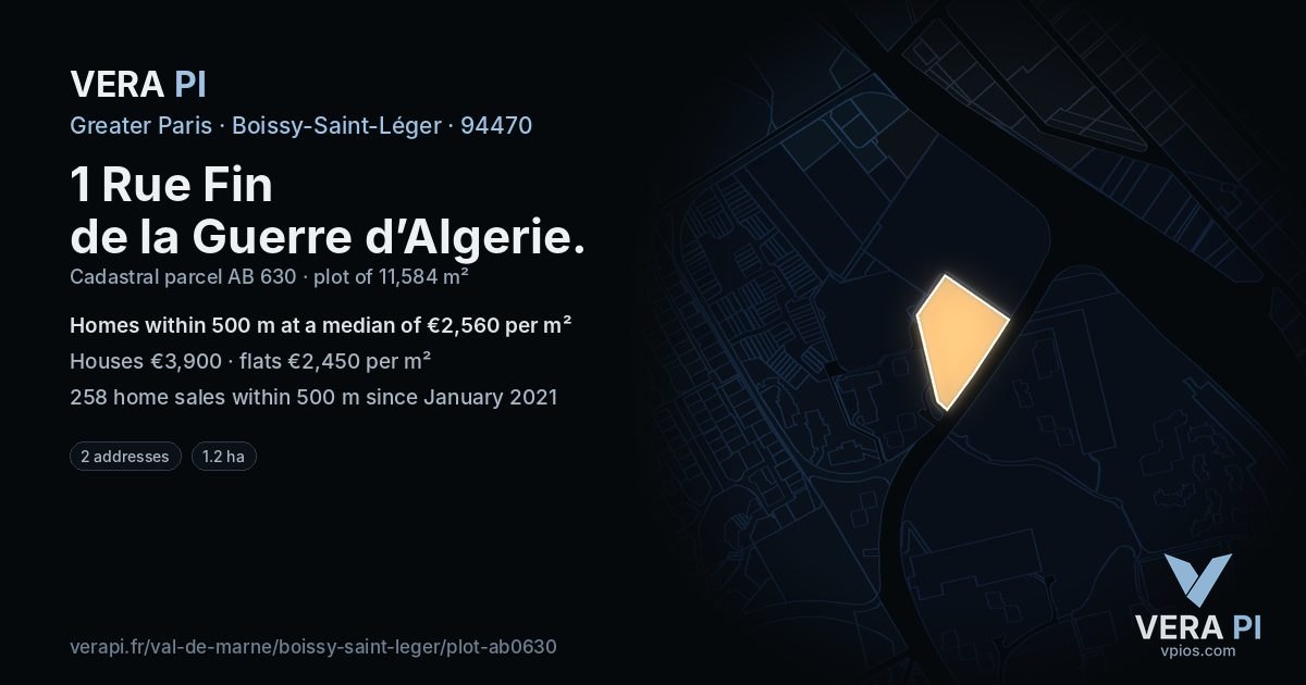1 Rue Fin de la Guerre d’Algerie, Boissy-Saint-Léger at night – the plot lit, the parcels around coloured by the prices near them