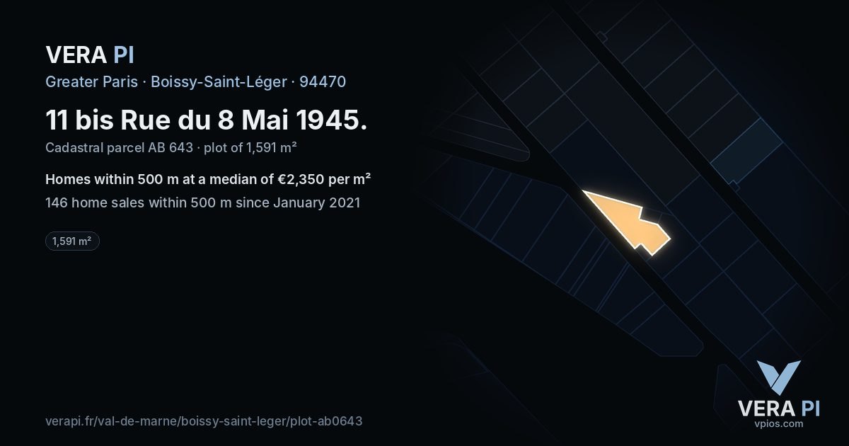 11 bis Rue du 8 Mai 1945, Boissy-Saint-Léger at night – the plot lit, the parcels around coloured by the prices near them
