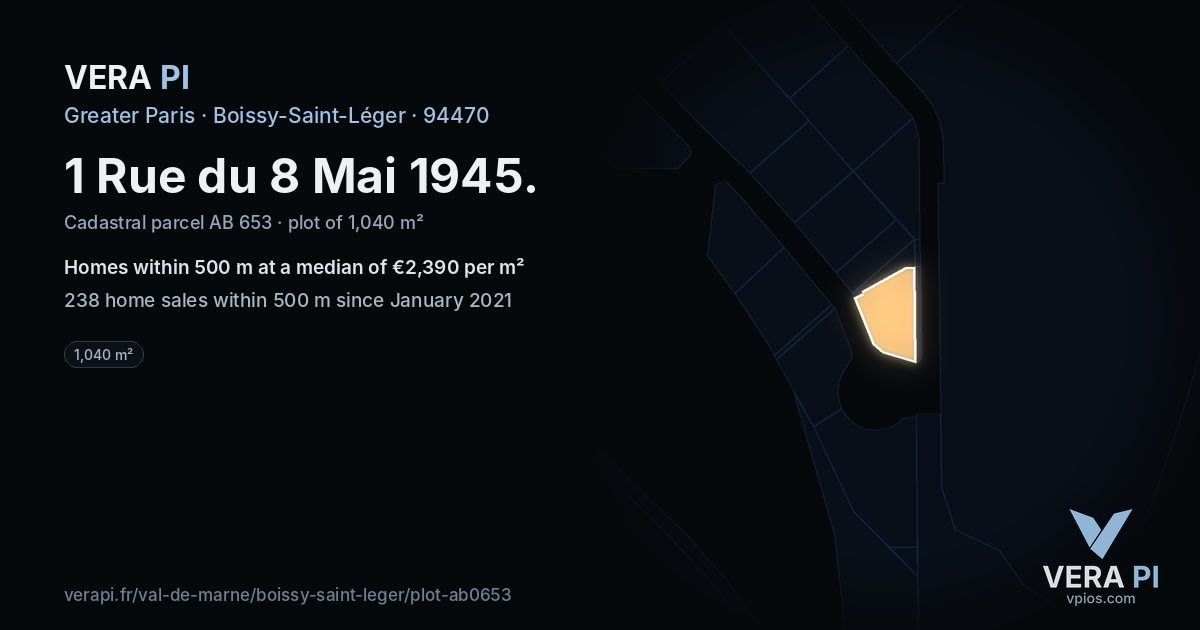 1 Rue du 8 Mai 1945, Boissy-Saint-Léger at night – the plot lit, the parcels around coloured by the prices near them