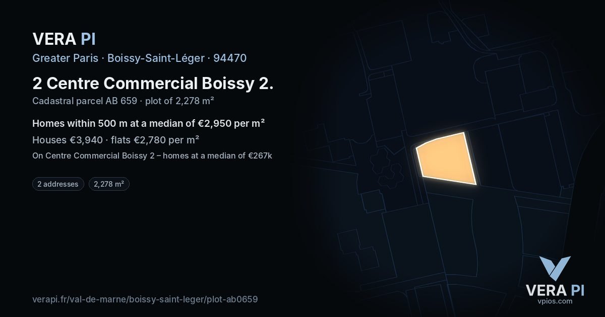 2 Centre Commercial Boissy 2, Boissy-Saint-Léger at night – the plot lit, the parcels around coloured by the prices near them