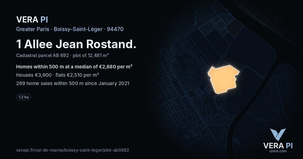 1 Allee Jean Rostand, Boissy-Saint-Léger at night – the plot lit, the parcels around coloured by the prices near them