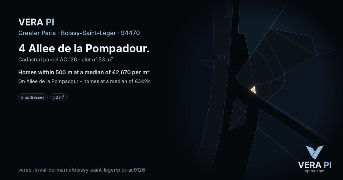4 Allee de la Pompadour, Boissy-Saint-Léger at night – the plot lit, the parcels around coloured by the prices near them