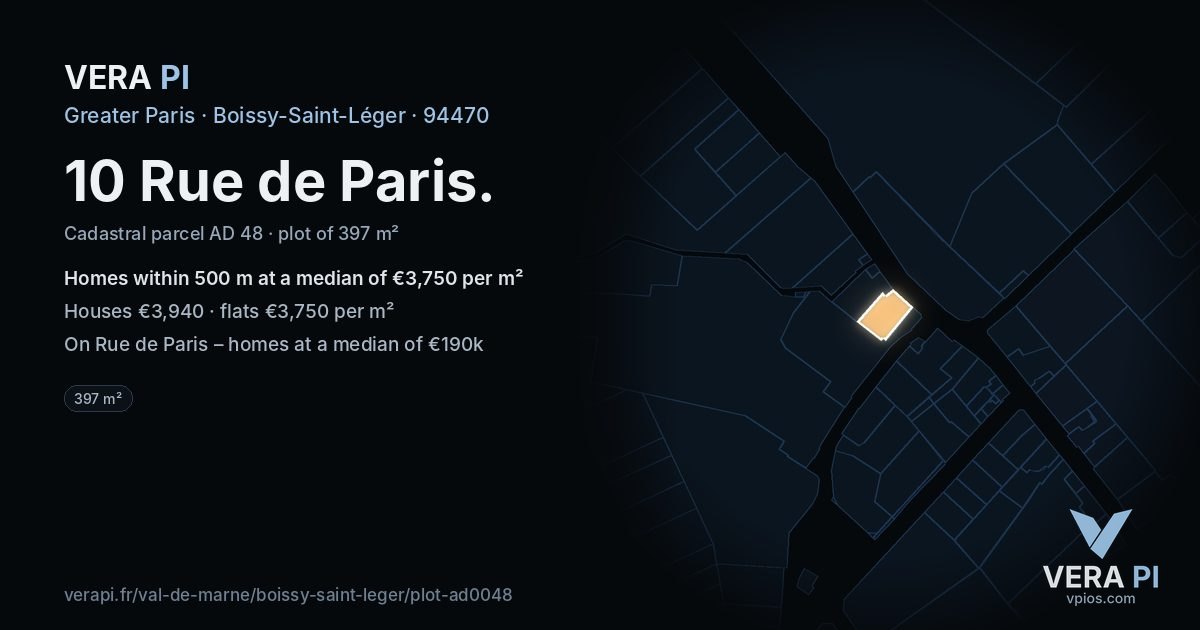 10 Rue de Paris, Boissy-Saint-Léger at night – the plot lit, the parcels around coloured by the prices near them