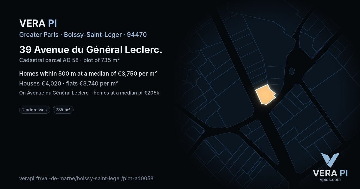 39 Avenue du Général Leclerc, Boissy-Saint-Léger at night – the plot lit, the parcels around coloured by the prices near them