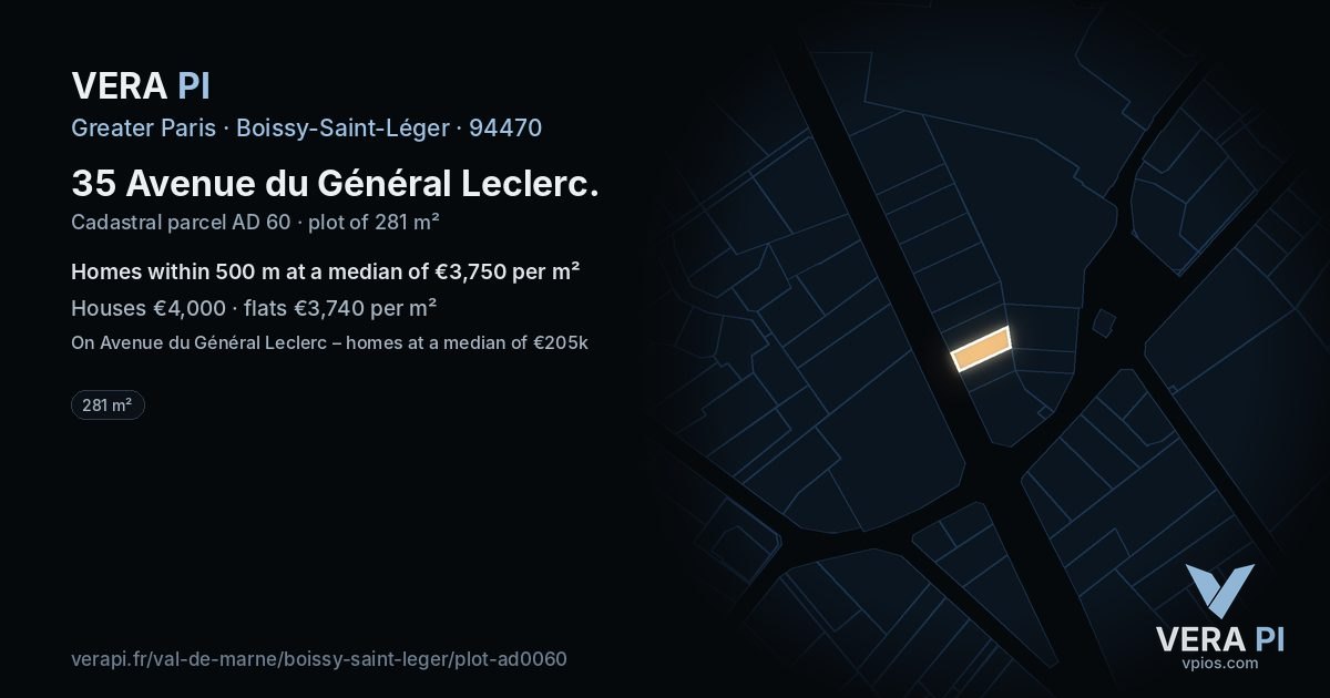 35 Avenue du Général Leclerc, Boissy-Saint-Léger at night – the plot lit, the parcels around coloured by the prices near them