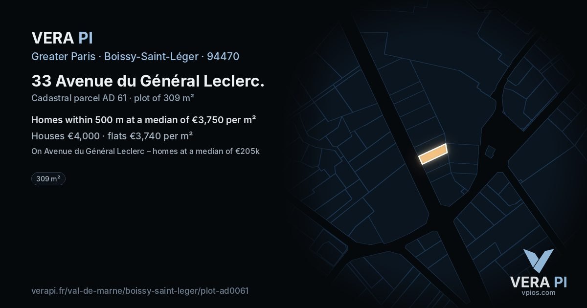 33 Avenue du Général Leclerc, Boissy-Saint-Léger at night – the plot lit, the parcels around coloured by the prices near them