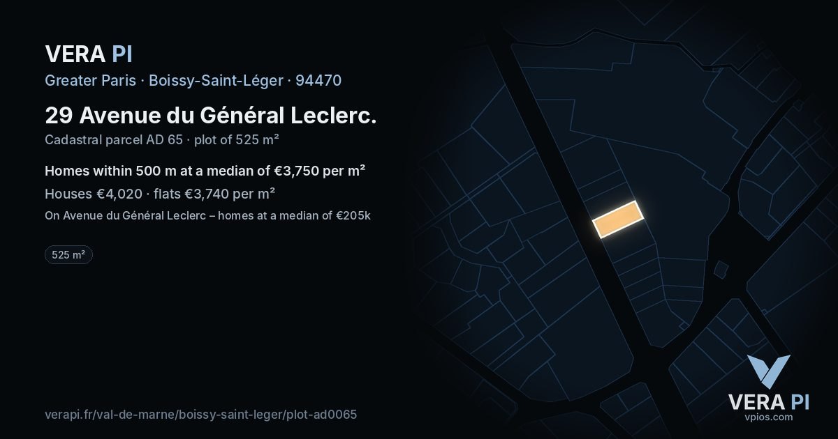 29 Avenue du Général Leclerc, Boissy-Saint-Léger at night – the plot lit, the parcels around coloured by the prices near them