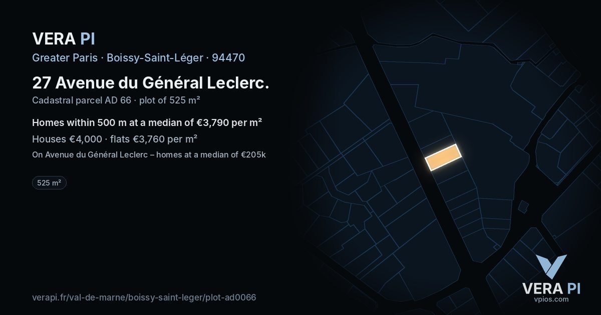 27 Avenue du Général Leclerc, Boissy-Saint-Léger at night – the plot lit, the parcels around coloured by the prices near them