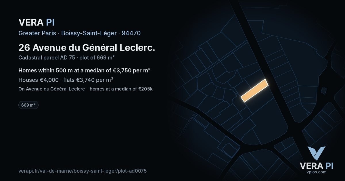 26 Avenue du Général Leclerc, Boissy-Saint-Léger at night – the plot lit, the parcels around coloured by the prices near them