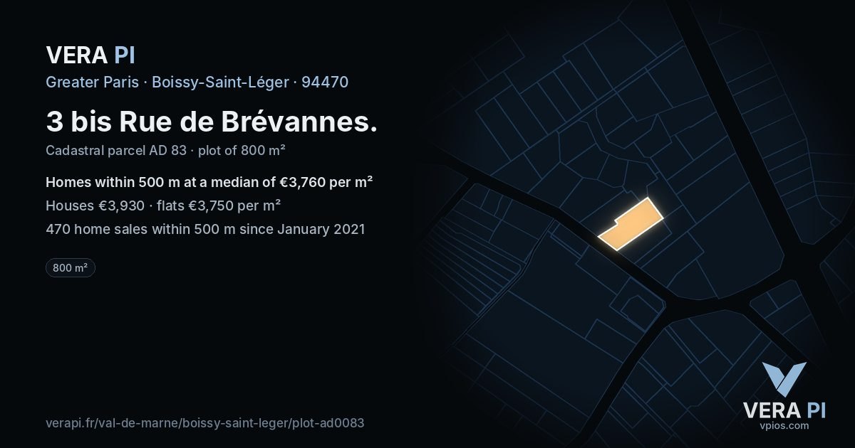 3 bis Rue de Brévannes, Boissy-Saint-Léger at night – the plot lit, the parcels around coloured by the prices near them