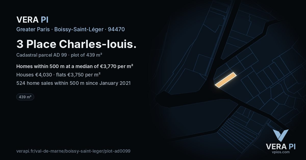 3 Place Charles-louis, Boissy-Saint-Léger at night – the plot lit, the parcels around coloured by the prices near them