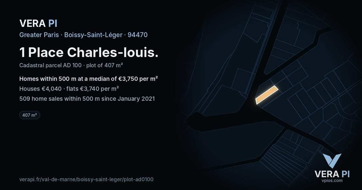1 Place Charles-louis, Boissy-Saint-Léger at night – the plot lit, the parcels around coloured by the prices near them