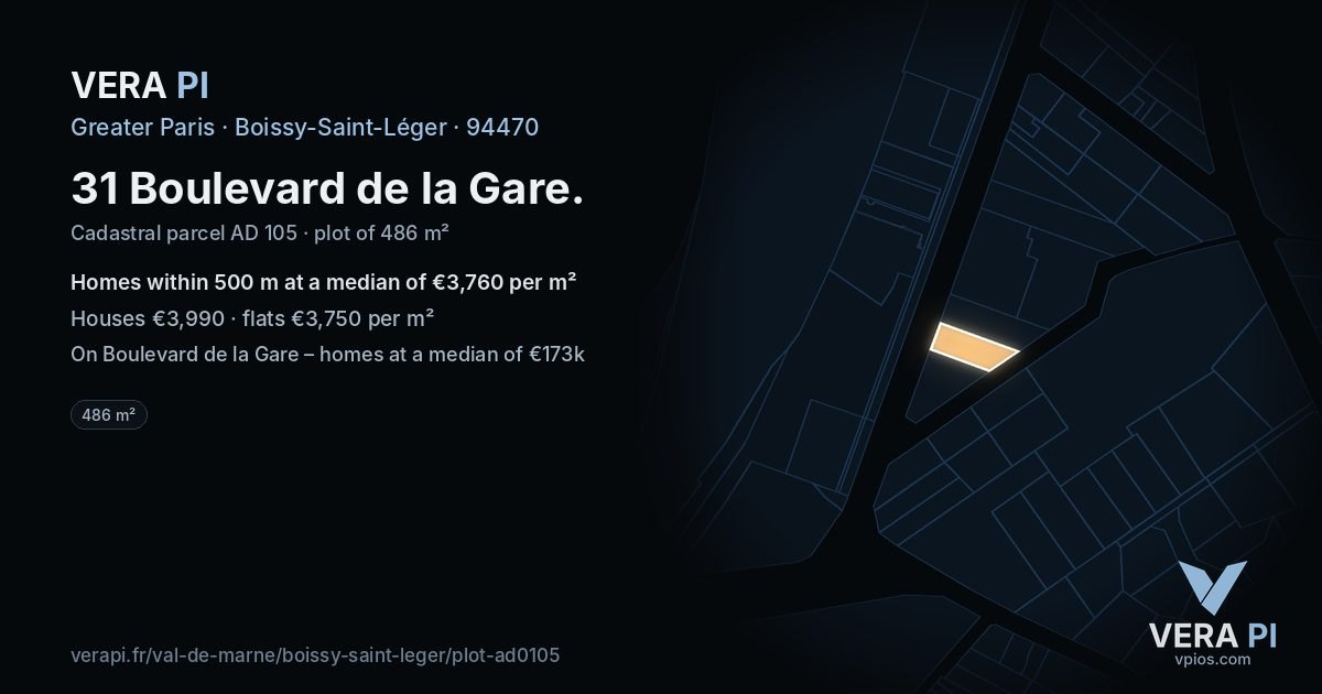 31 Boulevard de la Gare, Boissy-Saint-Léger at night – the plot lit, the parcels around coloured by the prices near them