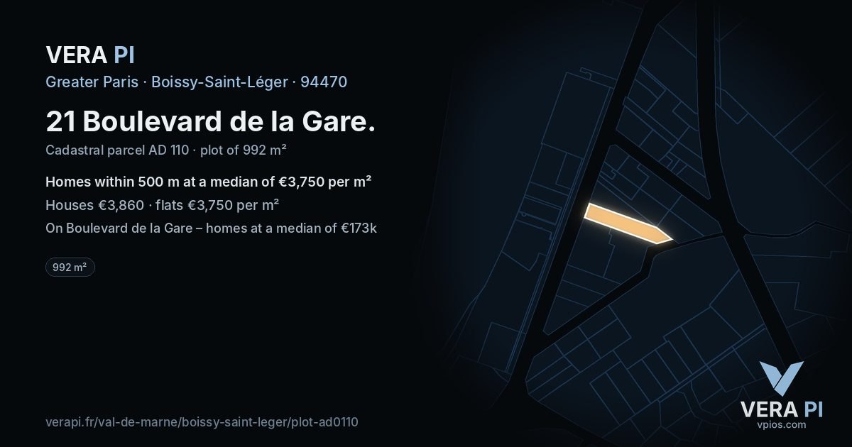 21 Boulevard de la Gare, Boissy-Saint-Léger at night – the plot lit, the parcels around coloured by the prices near them