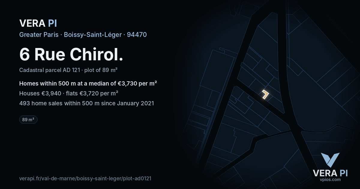 6 Rue Chirol, Boissy-Saint-Léger at night – the plot lit, the parcels around coloured by the prices near them