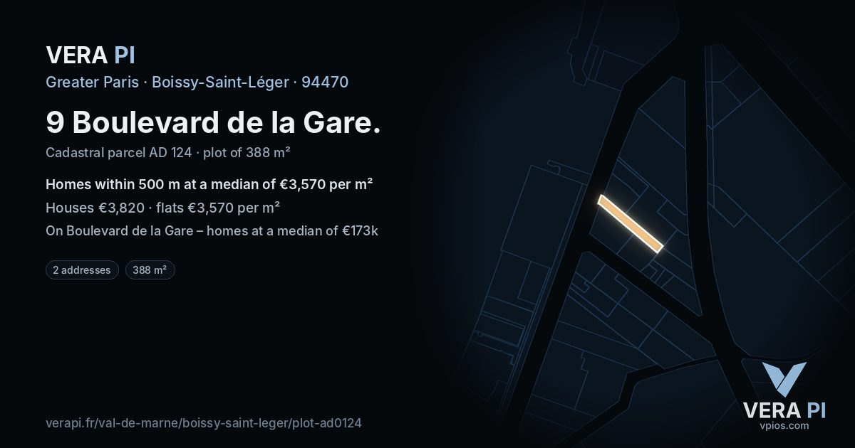 9 Boulevard de la Gare, Boissy-Saint-Léger at night – the plot lit, the parcels around coloured by the prices near them