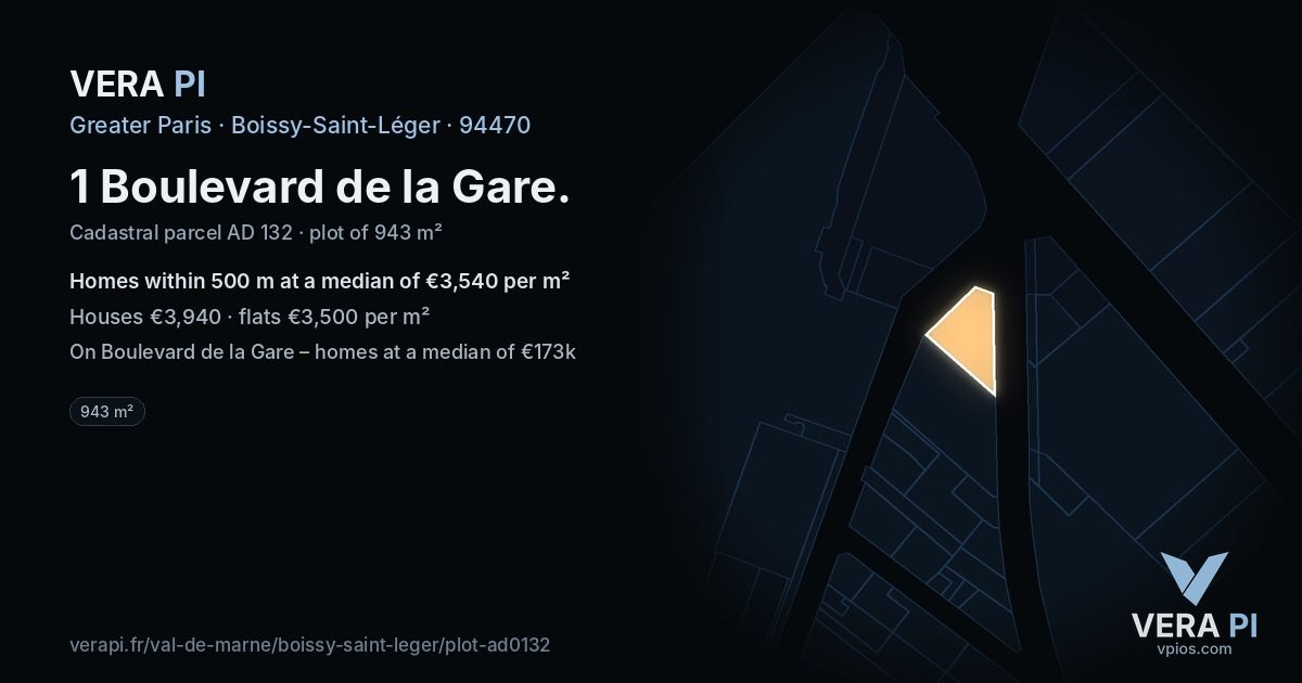 1 Boulevard de la Gare, Boissy-Saint-Léger at night – the plot lit, the parcels around coloured by the prices near them