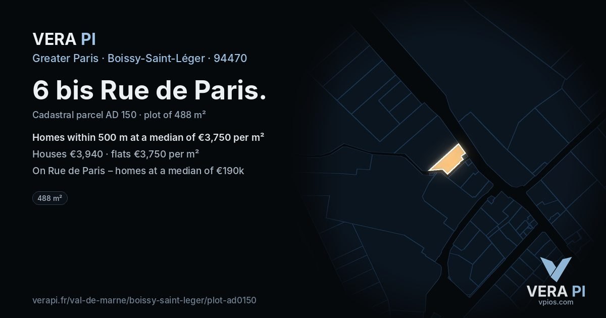 6 bis Rue de Paris, Boissy-Saint-Léger at night – the plot lit, the parcels around coloured by the prices near them