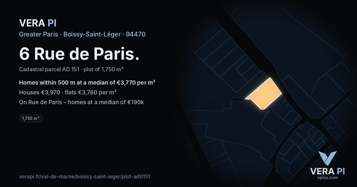 6 Rue de Paris, Boissy-Saint-Léger at night – the plot lit, the parcels around coloured by the prices near them