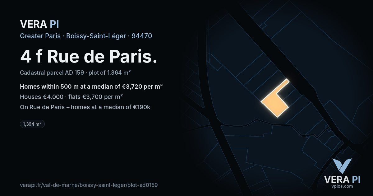 4 f Rue de Paris, Boissy-Saint-Léger at night – the plot lit, the parcels around coloured by the prices near them