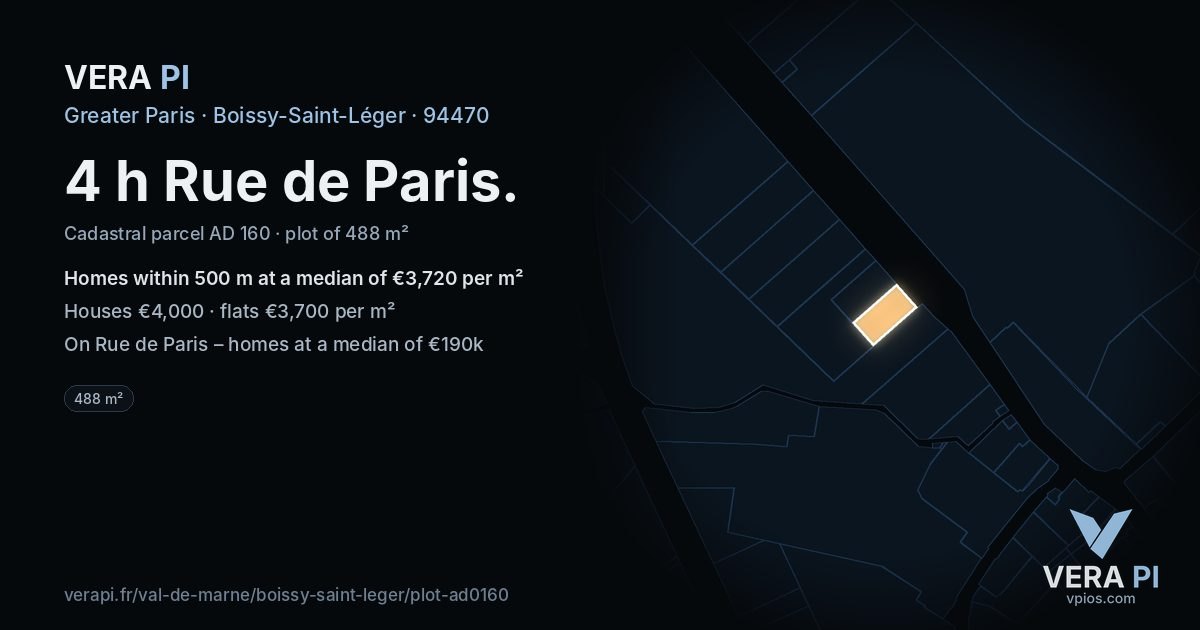 4 h Rue de Paris, Boissy-Saint-Léger at night – the plot lit, the parcels around coloured by the prices near them