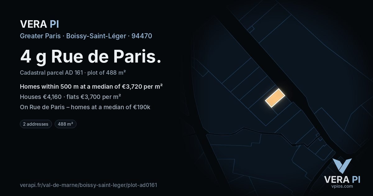 4 g Rue de Paris, Boissy-Saint-Léger at night – the plot lit, the parcels around coloured by the prices near them