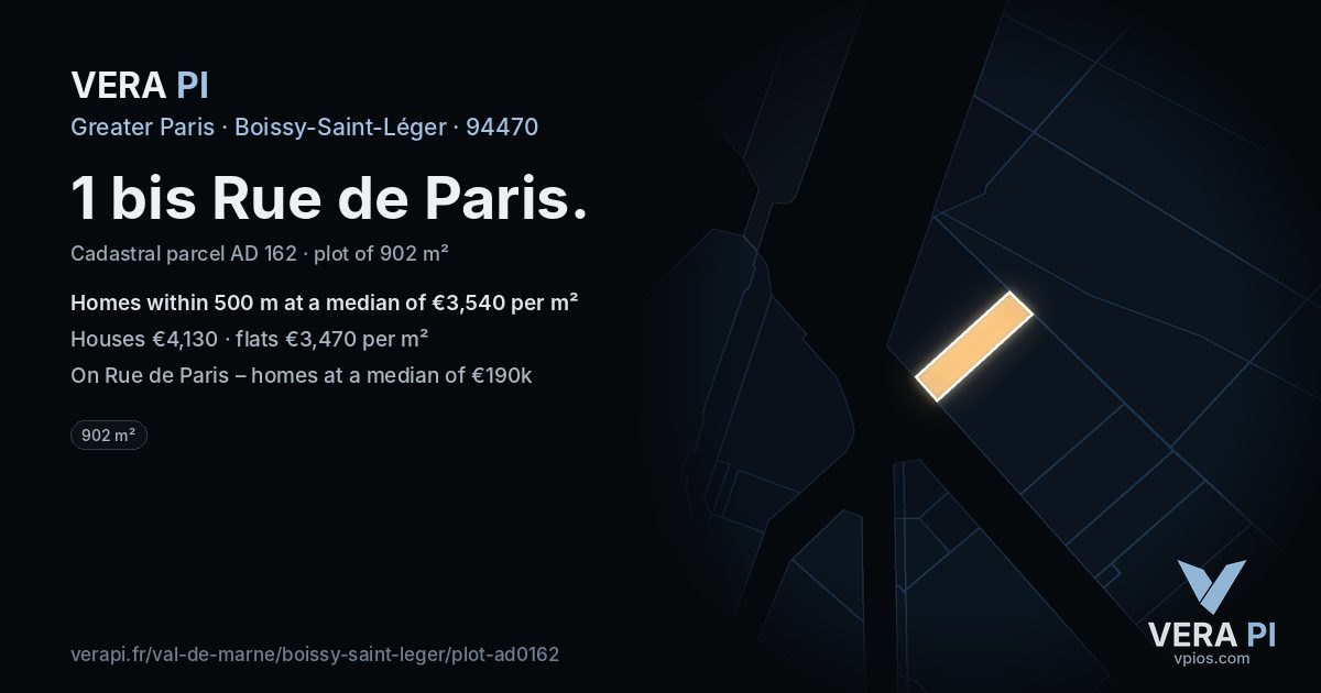 1 bis Rue de Paris, Boissy-Saint-Léger at night – the plot lit, the parcels around coloured by the prices near them