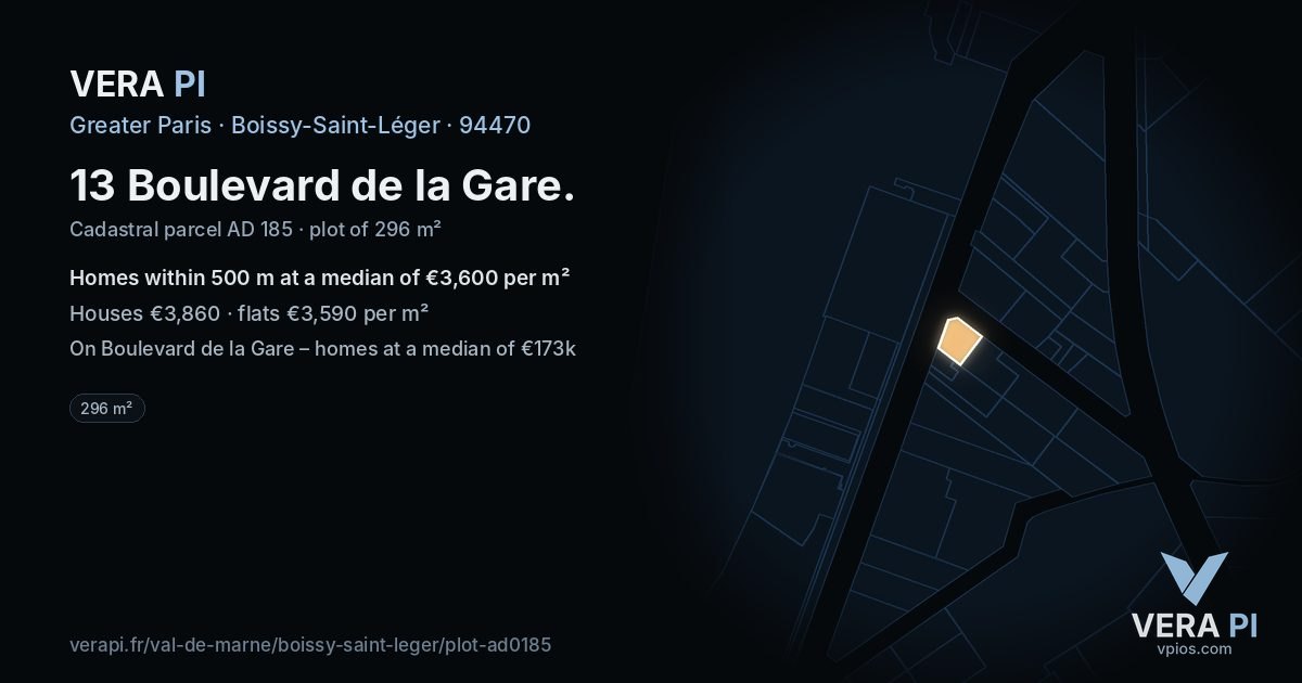13 Boulevard de la Gare, Boissy-Saint-Léger at night – the plot lit, the parcels around coloured by the prices near them