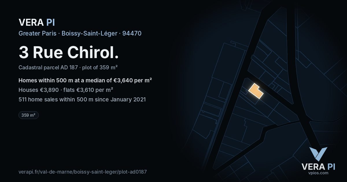 3 Rue Chirol, Boissy-Saint-Léger at night – the plot lit, the parcels around coloured by the prices near them