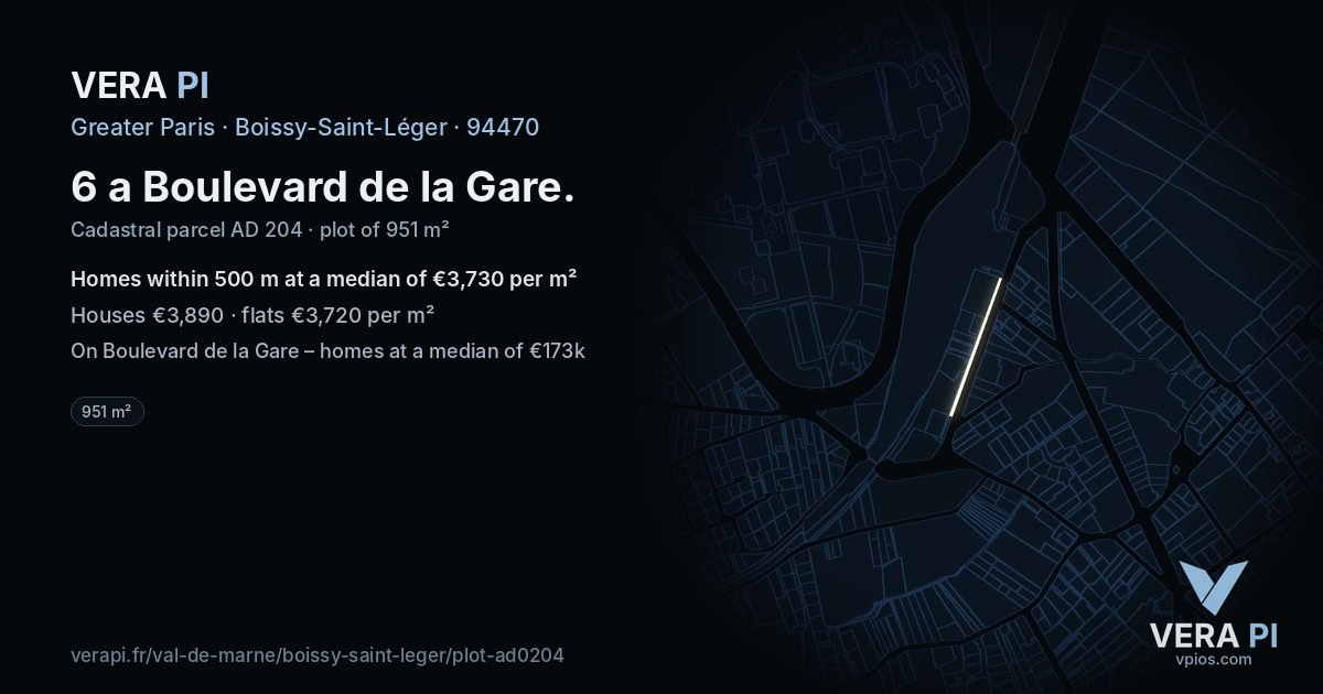 6 a Boulevard de la Gare, Boissy-Saint-Léger at night – the plot lit, the parcels around coloured by the prices near them