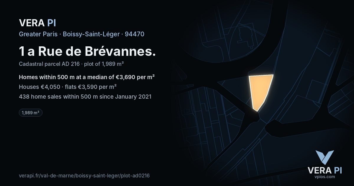 1 a Rue de Brévannes, Boissy-Saint-Léger at night – the plot lit, the parcels around coloured by the prices near them