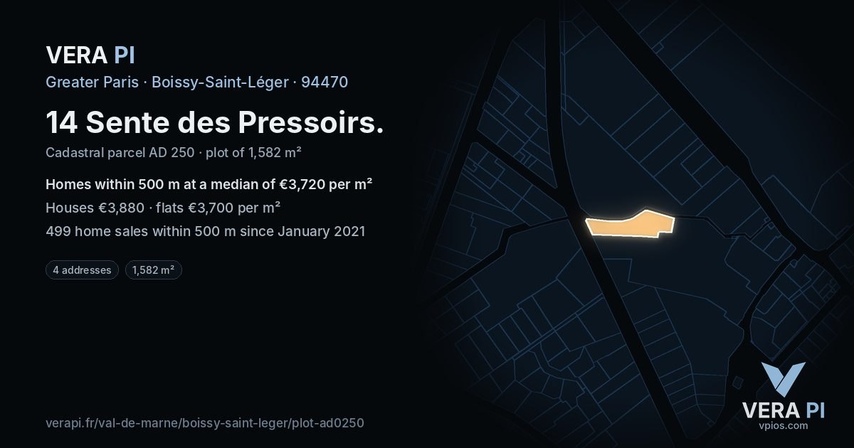 14 Sente des Pressoirs, Boissy-Saint-Léger at night – the plot lit, the parcels around coloured by the prices near them