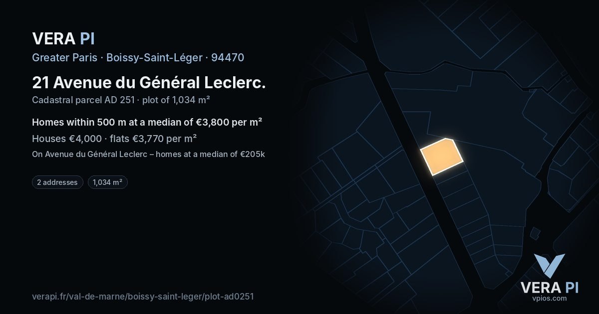 21 Avenue du Général Leclerc, Boissy-Saint-Léger at night – the plot lit, the parcels around coloured by the prices near them