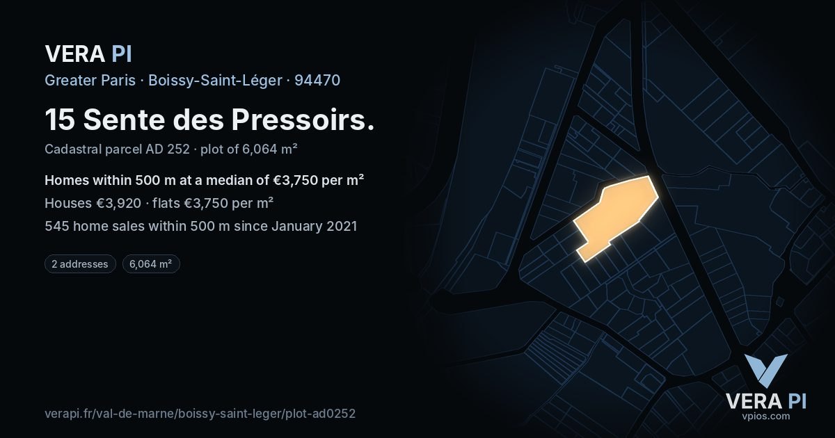 15 Sente des Pressoirs, Boissy-Saint-Léger at night – the plot lit, the parcels around coloured by the prices near them