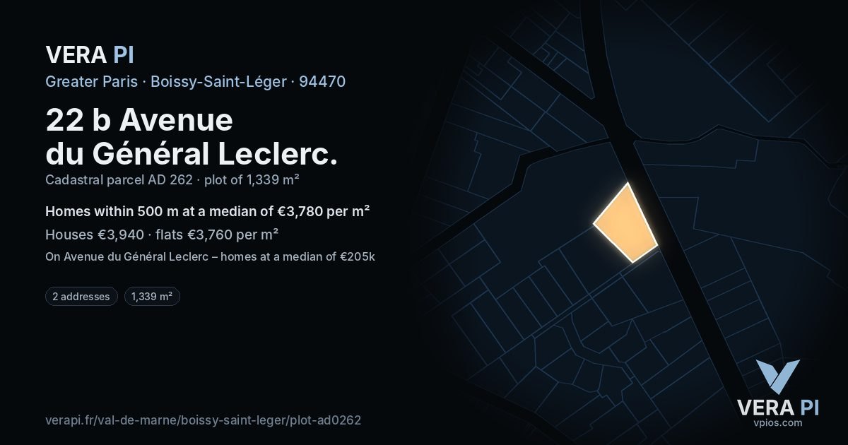 22 b Avenue du Général Leclerc, Boissy-Saint-Léger at night – the plot lit, the parcels around coloured by the prices near them