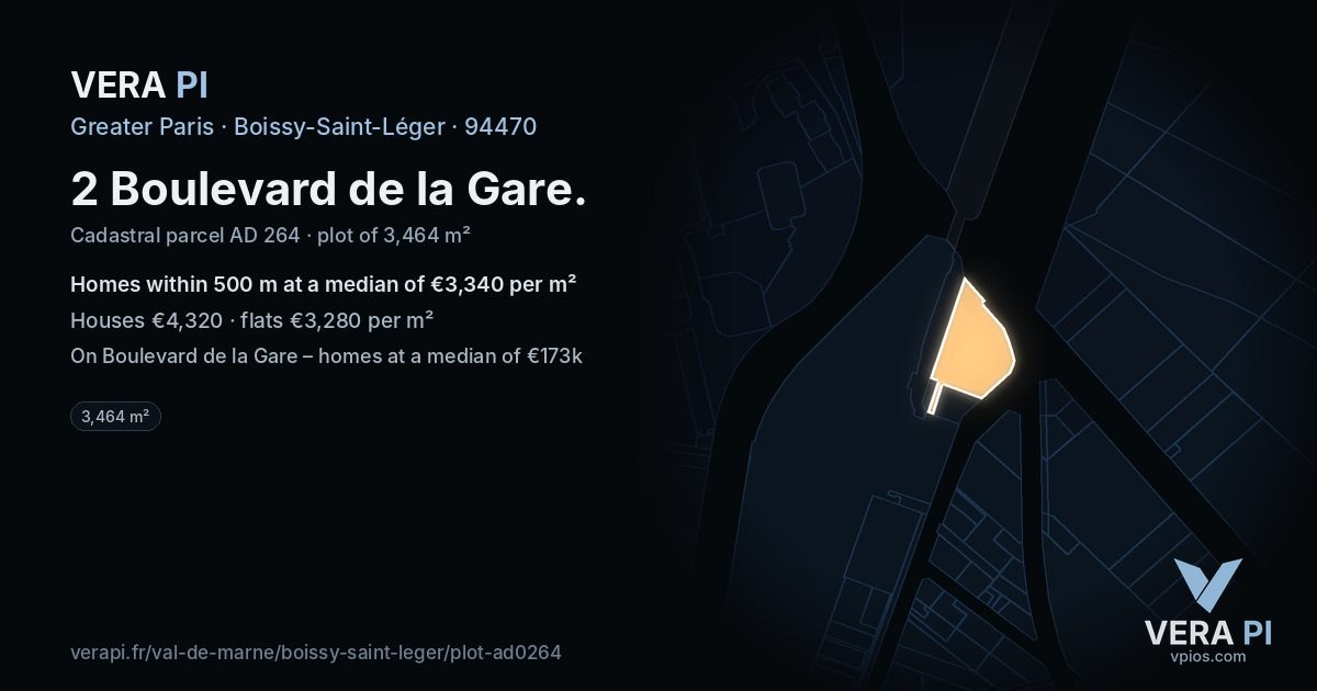 2 Boulevard de la Gare, Boissy-Saint-Léger at night – the plot lit, the parcels around coloured by the prices near them