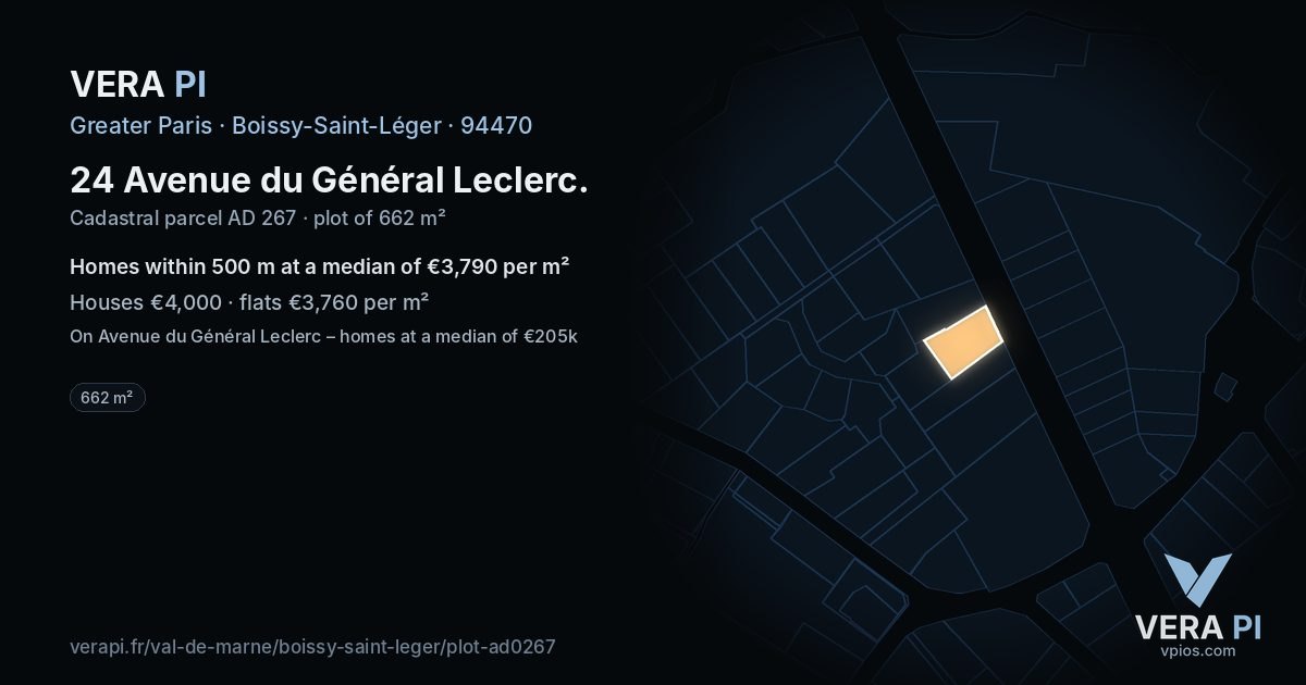 24 Avenue du Général Leclerc, Boissy-Saint-Léger at night – the plot lit, the parcels around coloured by the prices near them
