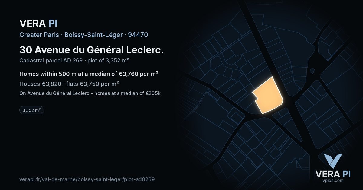 30 Avenue du Général Leclerc, Boissy-Saint-Léger at night – the plot lit, the parcels around coloured by the prices near them