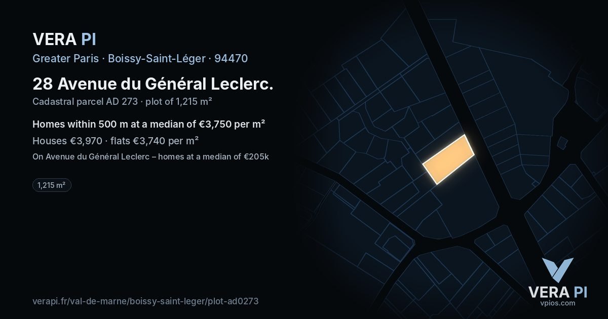 28 Avenue du Général Leclerc, Boissy-Saint-Léger at night – the plot lit, the parcels around coloured by the prices near them