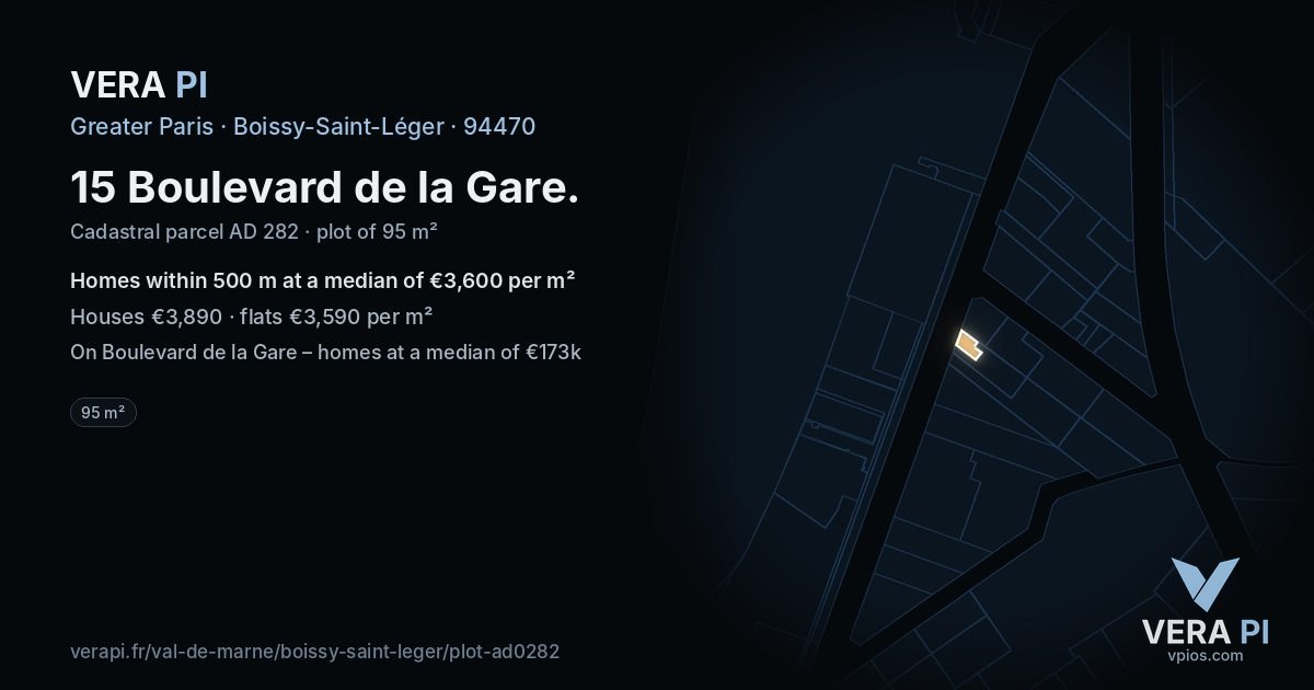 15 Boulevard de la Gare, Boissy-Saint-Léger at night – the plot lit, the parcels around coloured by the prices near them