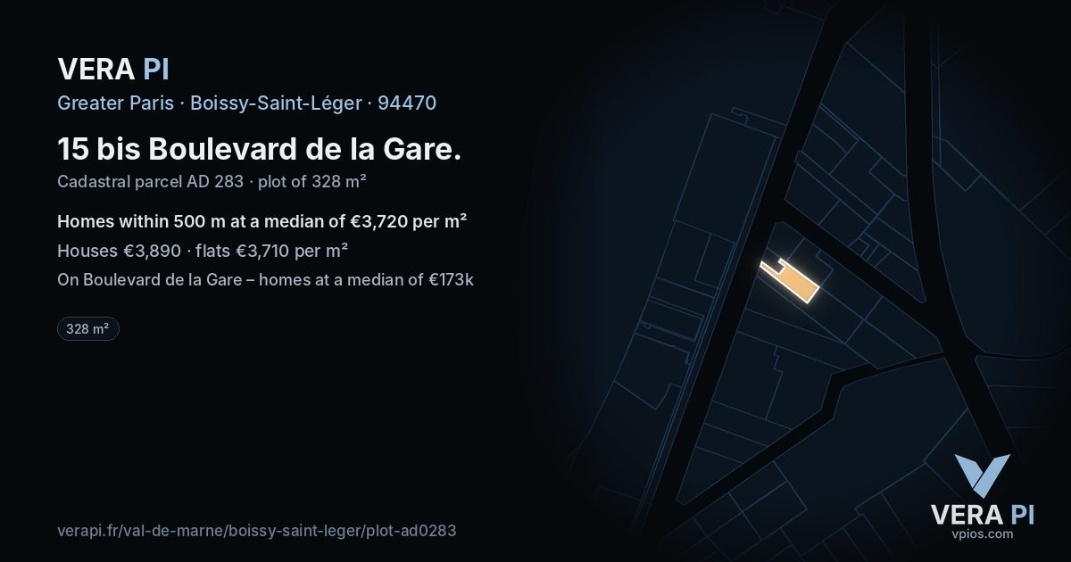 15 bis Boulevard de la Gare, Boissy-Saint-Léger at night – the plot lit, the parcels around coloured by the prices near them