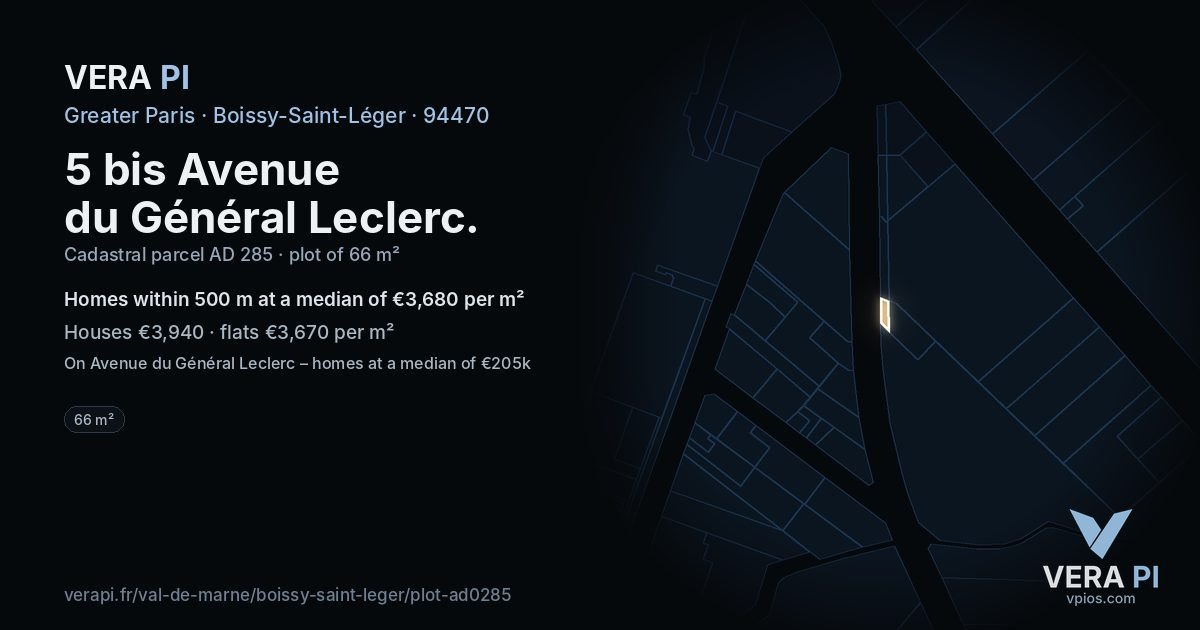 5 bis Avenue du Général Leclerc, Boissy-Saint-Léger at night – the plot lit, the parcels around coloured by the prices near them