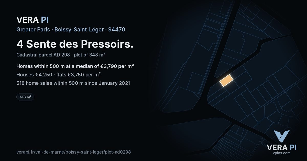 4 Sente des Pressoirs, Boissy-Saint-Léger at night – the plot lit, the parcels around coloured by the prices near them