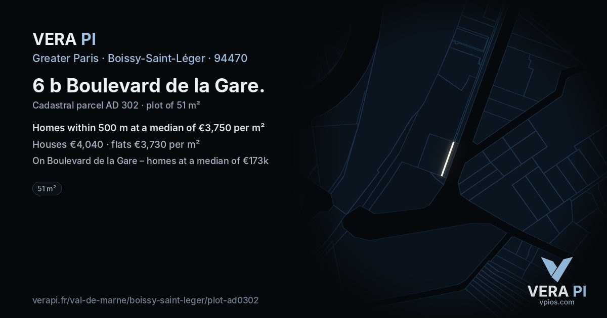 6 b Boulevard de la Gare, Boissy-Saint-Léger at night – the plot lit, the parcels around coloured by the prices near them