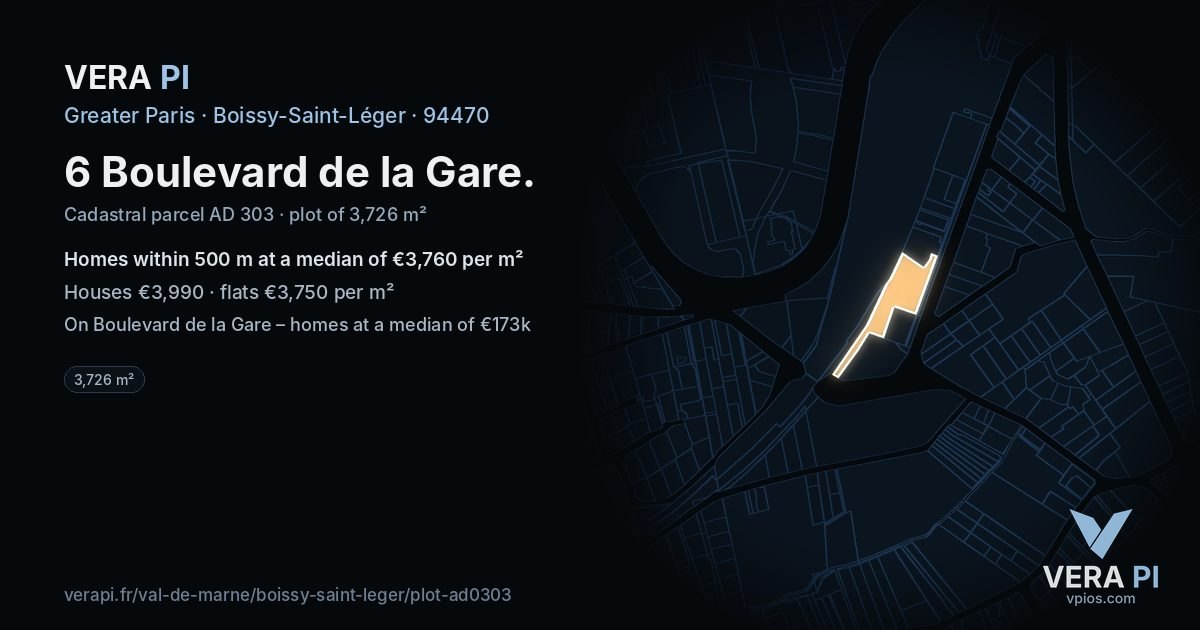 6 Boulevard de la Gare, Boissy-Saint-Léger at night – the plot lit, the parcels around coloured by the prices near them