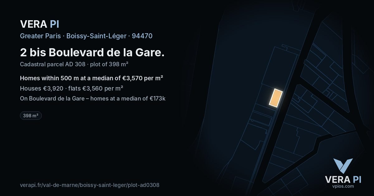 2 bis Boulevard de la Gare, Boissy-Saint-Léger at night – the plot lit, the parcels around coloured by the prices near them