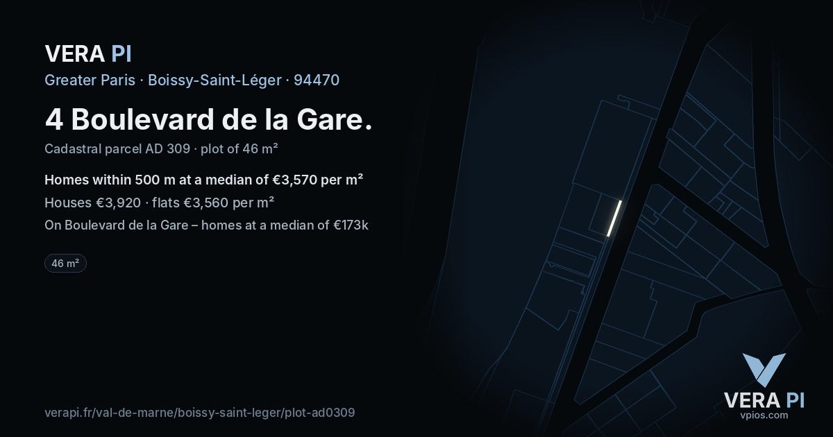 4 Boulevard de la Gare, Boissy-Saint-Léger at night – the plot lit, the parcels around coloured by the prices near them
