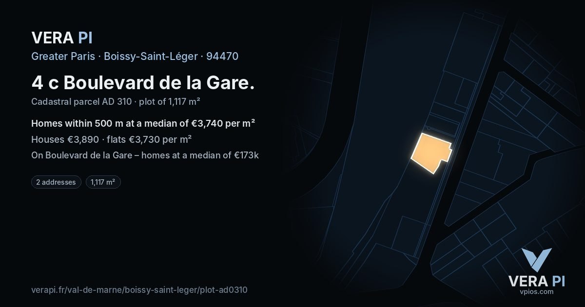 4 c Boulevard de la Gare, Boissy-Saint-Léger at night – the plot lit, the parcels around coloured by the prices near them