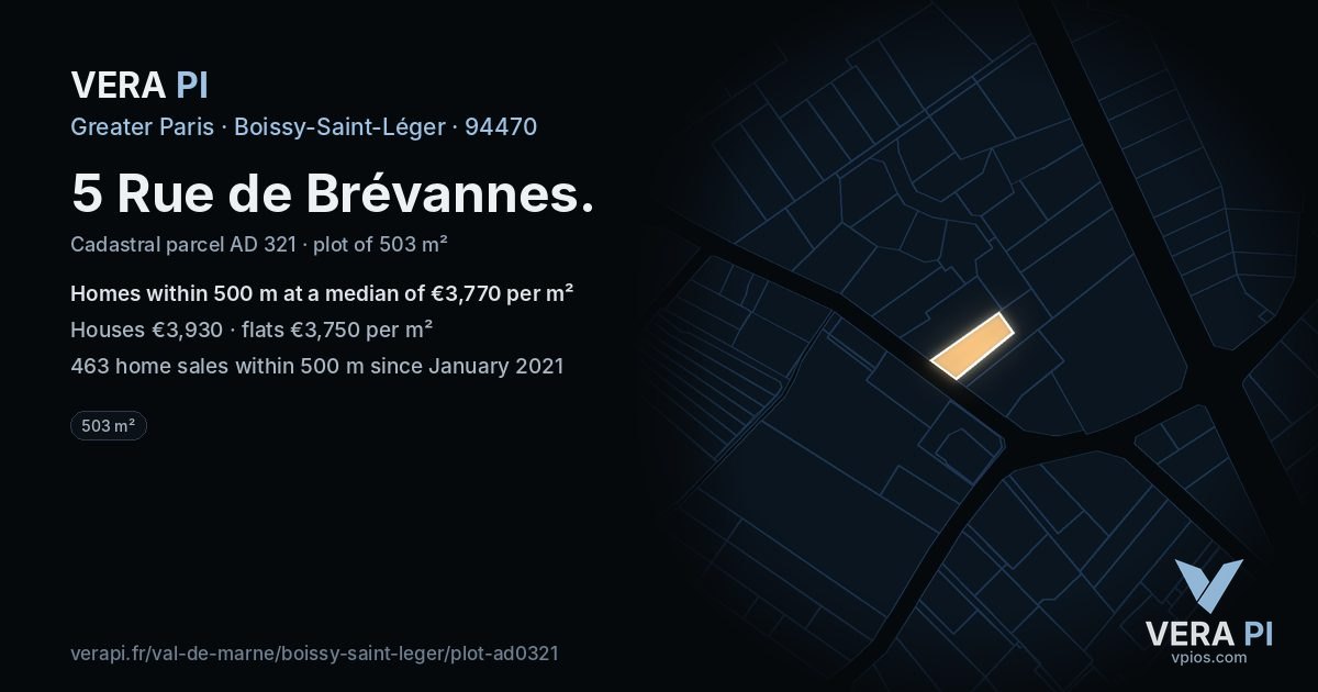 5 Rue de Brévannes, Boissy-Saint-Léger at night – the plot lit, the parcels around coloured by the prices near them
